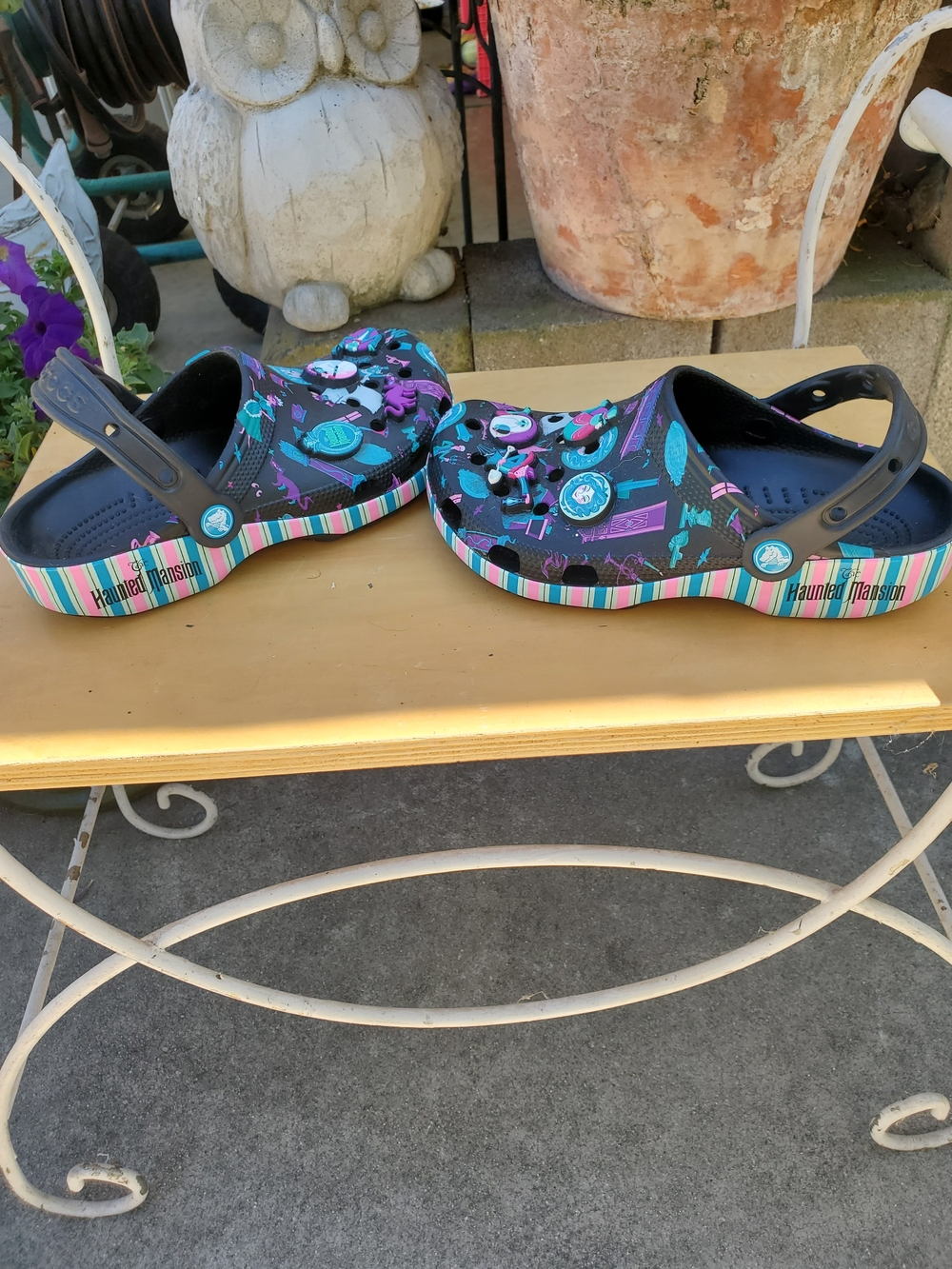 CROCS Disney Haunted Mansion Black Clog Sandals with Teal & Purple Cartoon Print - Picture 4 of 9